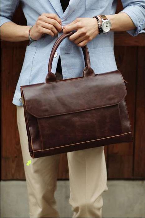 Men's Leather Briefcase Mens Casual Business Leather Messenger Shoulder Bag