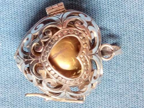 LARGE HEART SHAPE HARMONY BALL / MYSTIC BELL PENDANT.  SOLID STERLING SILVER