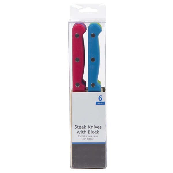 6 Piece Assorted Steak Knives with Wooden Block