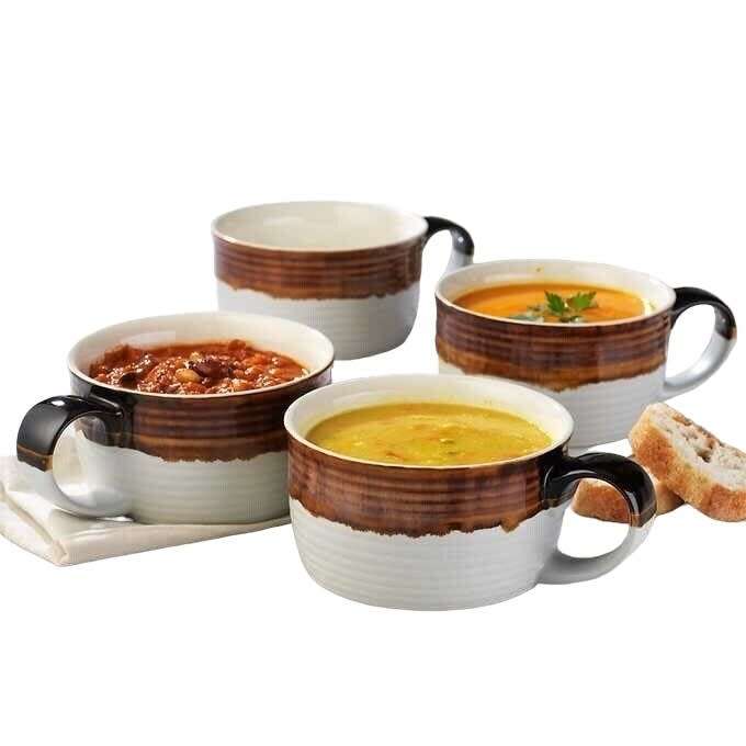 Beautifully 700ml Soup Bowl with Handle - 1 Pcs