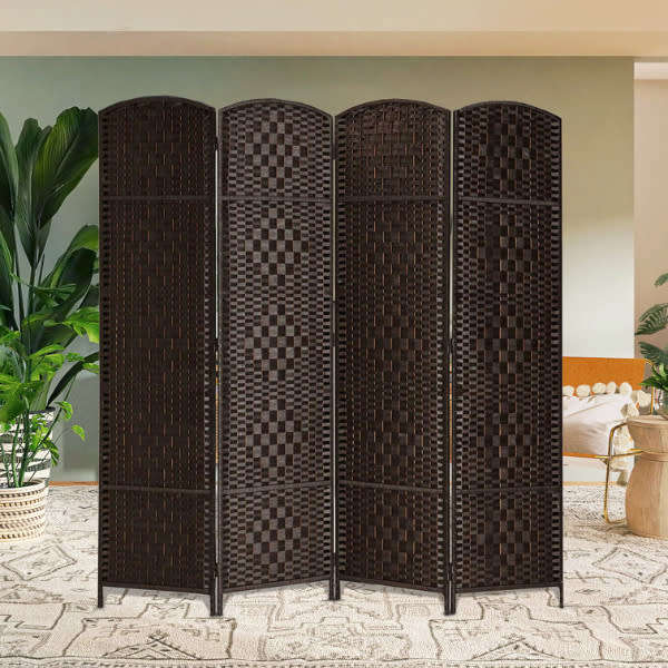 Natural Fiber Folding Diamond Double-Weaved 4 Panel Room Screen Divider