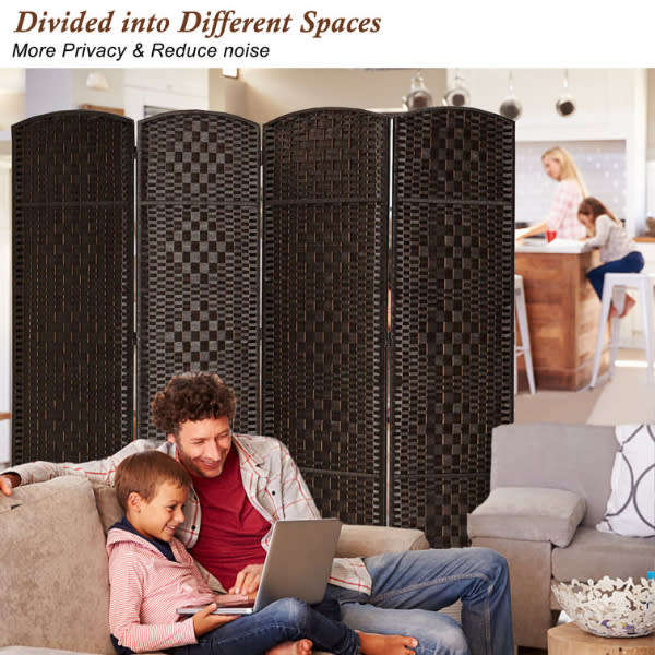 Natural Fiber Folding Diamond Double-Weaved 4 Panel Room Screen Divider