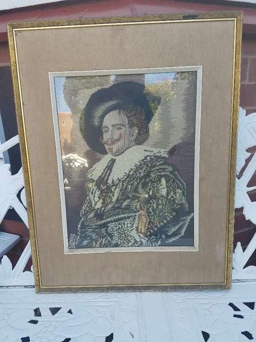 RESERVED FOR DANE Vintage Framed Tapestry" Cavalier" With Fine Petit Point Detail