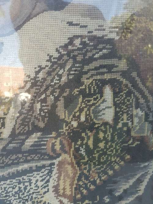 RESERVED FOR DANE Vintage Framed Tapestry" Cavalier" With Fine Petit Point Detail