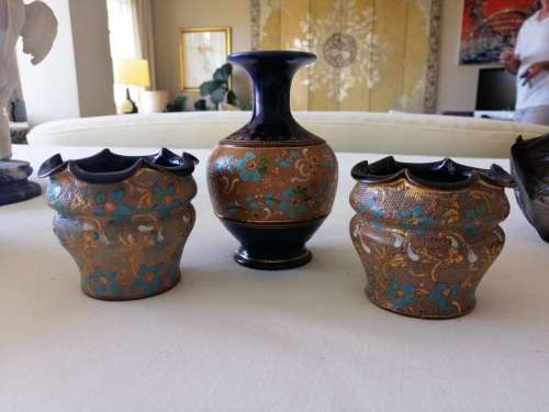 3 Royal Doulton Lambreth Slater`s Patent Stoneware Vases