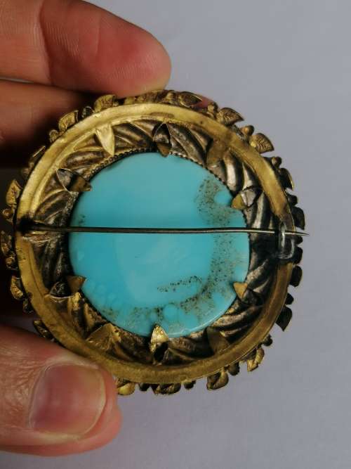Vintage Brooch Wreath with Turquiose Glass
