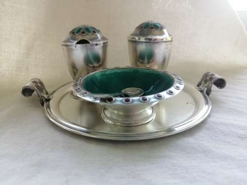 Outstanding Russian Silver and Enamel Cruet Set