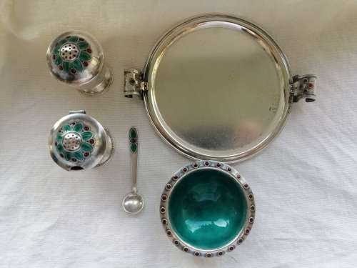 Outstanding Russian Silver and Enamel Cruet Set
