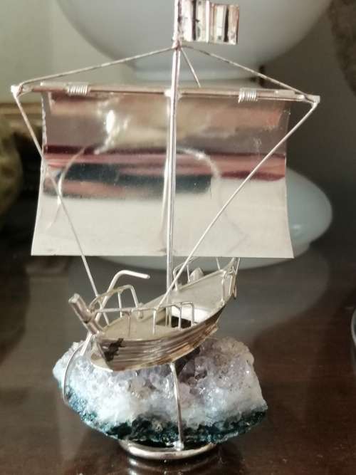 Greek Silver Model of the Ship Kyrenia on an amethyst base