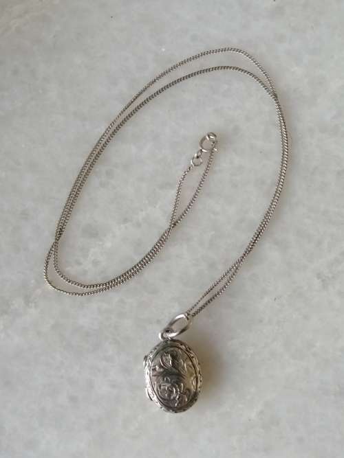 Classic Etched Silver Locket and Chain