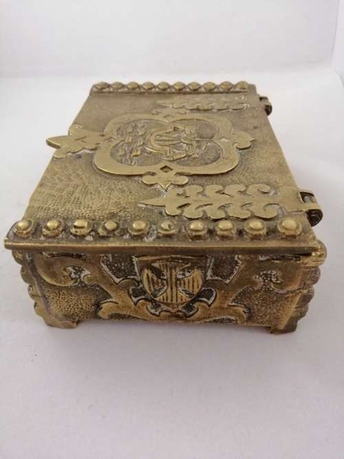 Beautiful Velvet Line Brass Trinket Box With Ship Motif! Possibly Erhard and Sohne