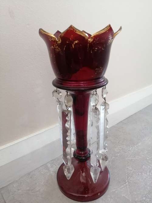 Red and Gilt Bohemian Czech Glass Mantle Luster