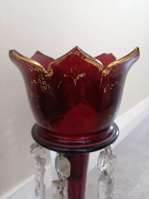 Red and Gilt Bohemian Czech Glass Mantle Luster