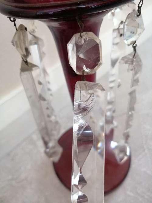 Red and Gilt Bohemian Czech Glass Mantle Luster