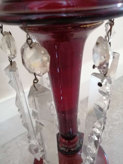 Red and Gilt Bohemian Czech Glass Mantle Luster