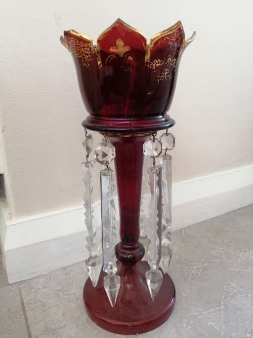 Red and Gilt Bohemian Czech Glass Mantle Luster