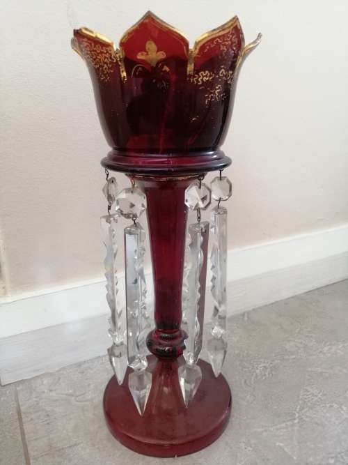 Red and Gilt Bohemian Czech Glass Mantle Luster