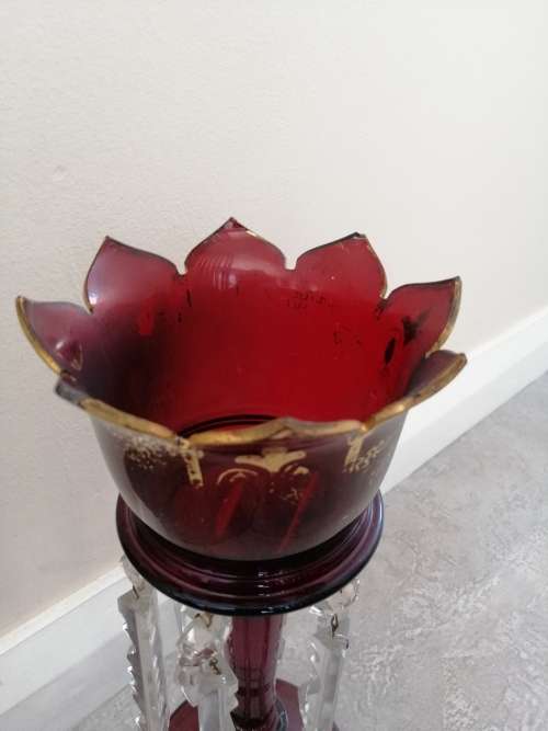Red and Gilt Bohemian Czech Glass Mantle Luster