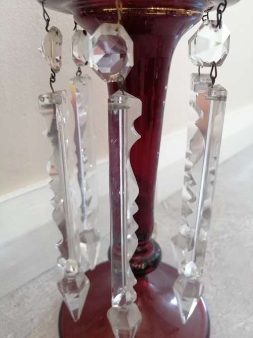 Red and Gilt Bohemian Czech Glass Mantle Luster