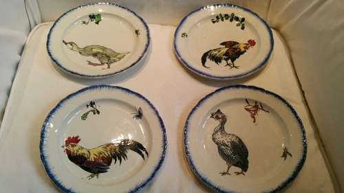 A Cica 1870 Set of Four Creil et Montreau Pottery Rousseau Pattern Dessert Plates.