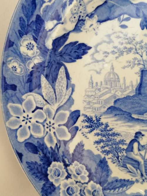 Antique Pearlware Transfer Don Pottery Italian Views Plate