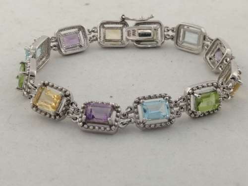 Gorgeous Multi Semi Percious Stone and Silver Bracelet
