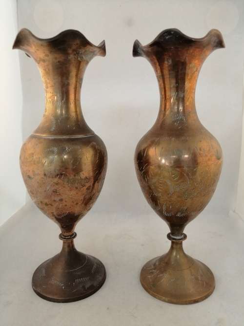 A Pair of Brass Vases