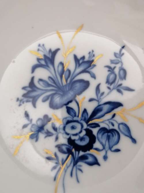 MEISSEN AQUATINTA WHITE, BLUE AND GOLD TRINKET BOWL