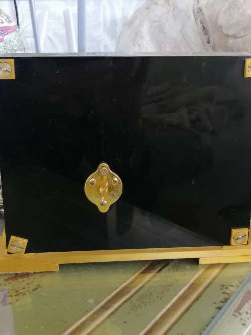 STUNNING MID CENTURY LUCITE AND BRASS CHINOISERIE MANTEL CLOCK CIRCA 1960