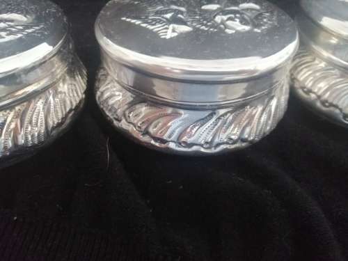 THREE SILVER PLATED ART NOUVEAU TRINKET JARS