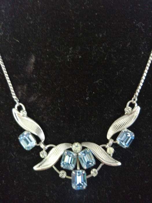 Sterling Silver Blue and white Rhinestone Necklace