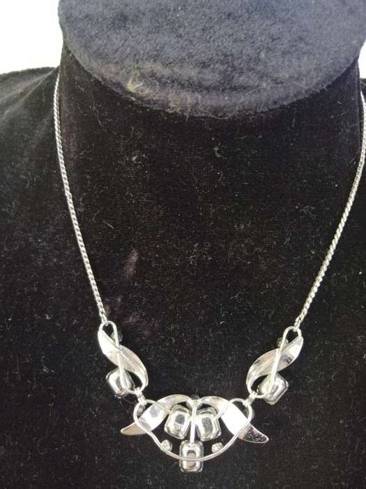 Sterling Silver Blue and white Rhinestone Necklace