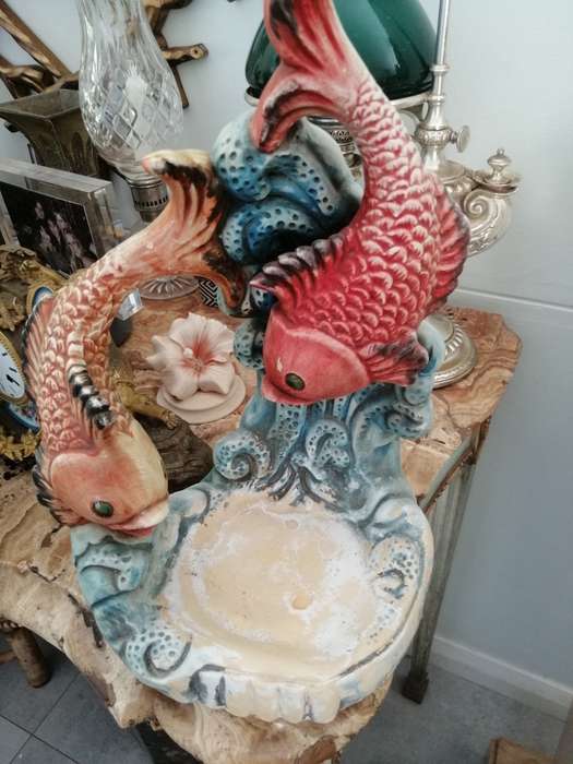 TWO BEAUTIFUL CERAMIC COY FISH STANDS