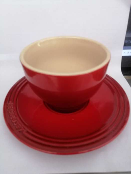 TWO RED CUPPACINO LE CREUSET CUPS