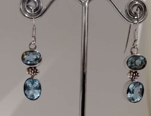 925 STERLING SILVER BLUE TOPAZ HANDMADE EARRINGS