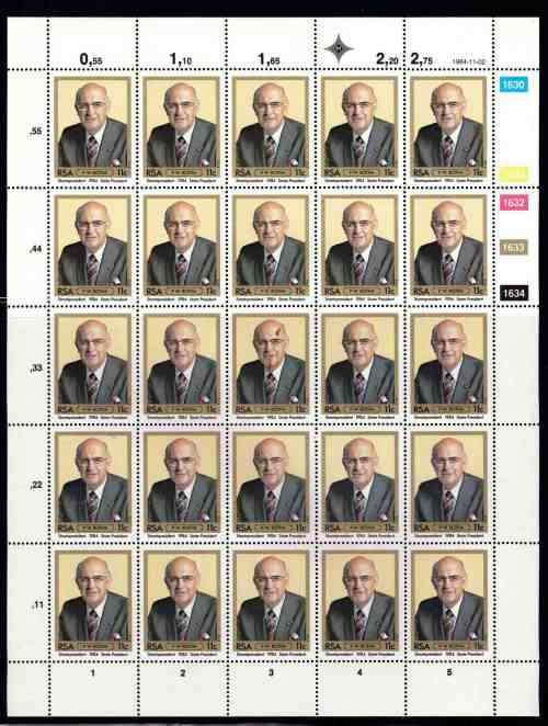 RSA 1984 P.W. BOTHA COMBO ( FULL SHEETS SET, LARGE BLOCKS, CONTROLS AND FDCS)