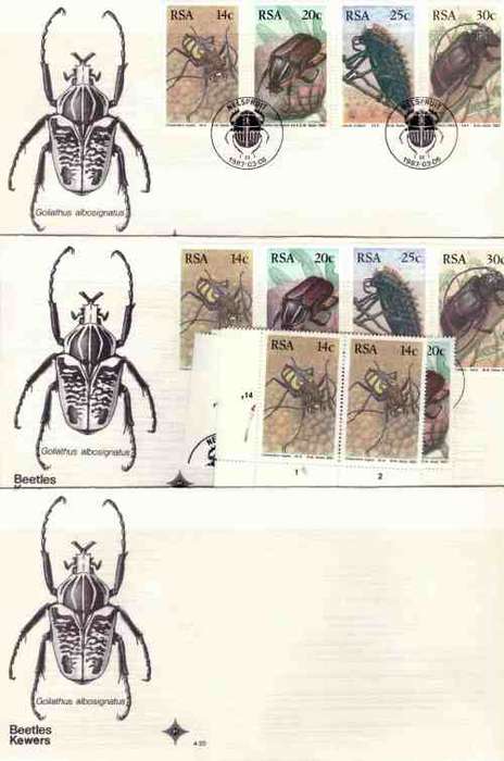 RSA 1987 BEETLES COMBO ( FULL SHEETS SET , POSTCARDS SET,  FDCS, UMM PAIRS)