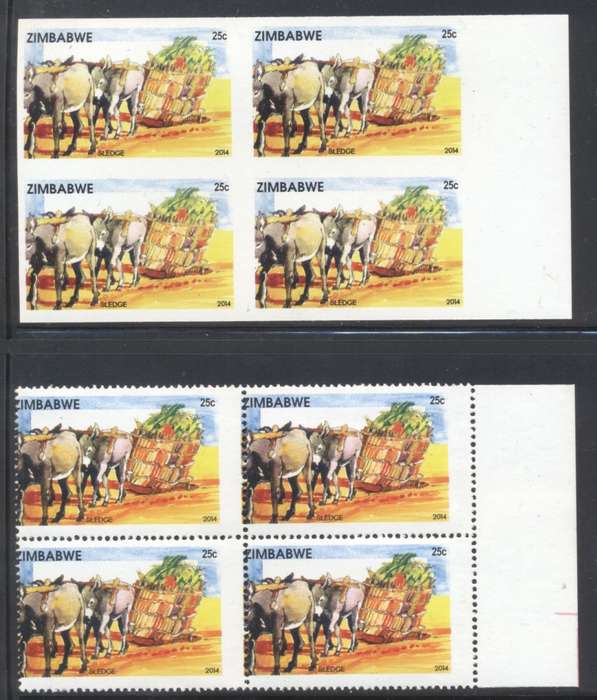 Zimbabwe 2014 2 x lovely Varieties - Imperforated & Large perf shift blocks - Superb & Scarce