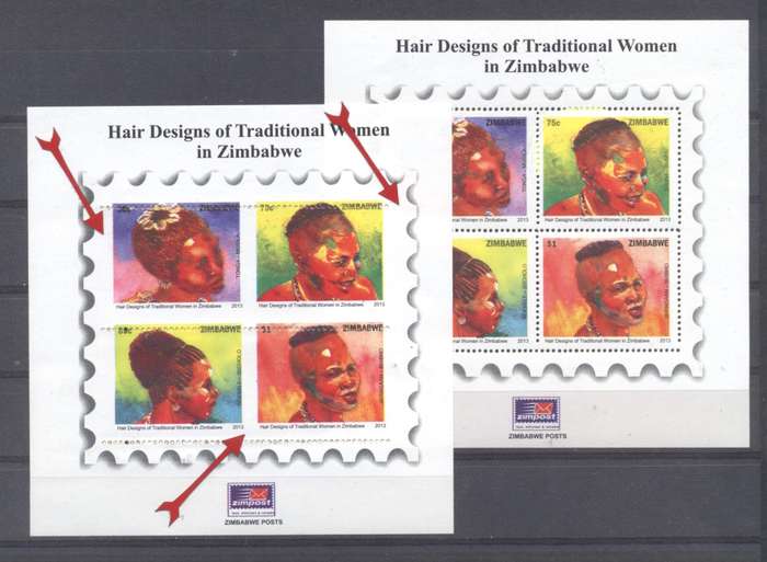 Zimbabwe 2013 Hair Designs Variety Sheetlet - missing / incorrect perfs + Normal - Superb