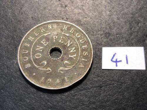 1941 Holed Rhodesian 1 penny coin - King George VI