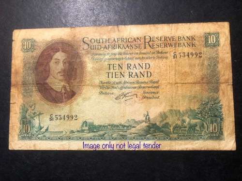 E/A 1962 G Rissik 1st issue Large R10 banknote - Catalogue value R500 in F and R1000 in VF