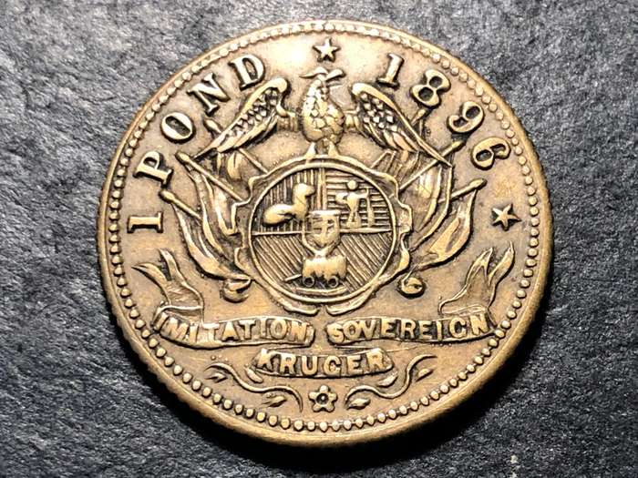 Nice ZAR imitation 1 ponde gambling token/coin - Withers #12 variety - Dated 1896