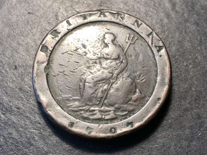 Scarce 1797 British Cartwheel 2 penny large copper coin - Some damage
