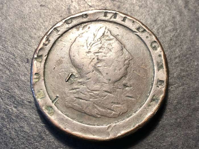 Scarce 1797 British Cartwheel 2 penny large copper coin - Some damage