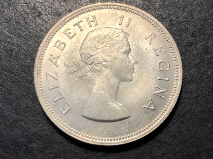 Gem Uncirculated 1955 Union of South Africa 2 1/2 shilling silver coin