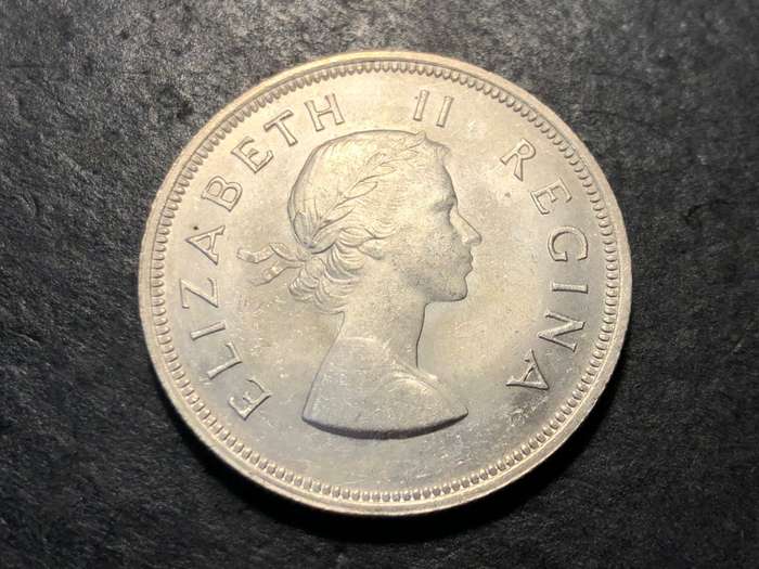 Gem Uncirculated 1955 Union of South Africa 2 1/2 shilling silver coin