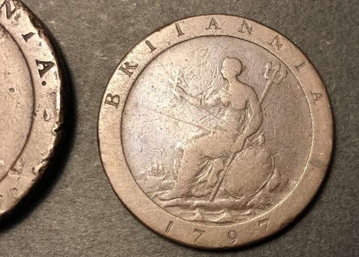 Rare 1797 Copper Cartwheel 1 & 2 penny coins - King George III