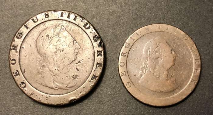 Rare 1797 Copper Cartwheel 1 & 2 penny coins - King George III
