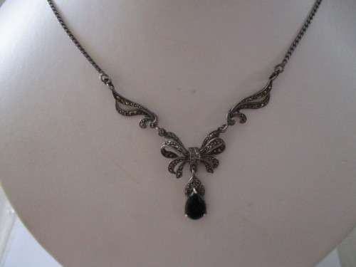 Antiq Style 925 Sterling Silver, Marcasite and Black Onyx Necklace