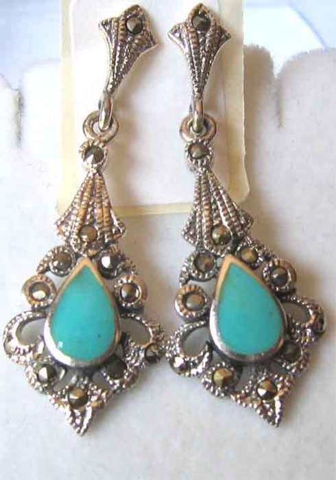 Solid 925 - A Pair of Sterling Silver, Marcasite Earrings